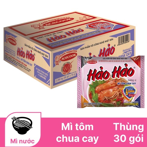 MÌ HẢO HẢO TÔM CHUA CAY - THÙNG 30 GÓI