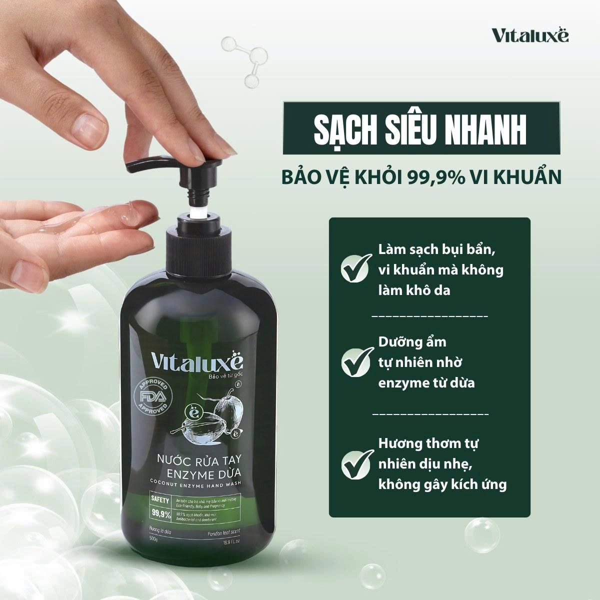 Nước rửa tay enzyme dừa VITALUXE 500ml  