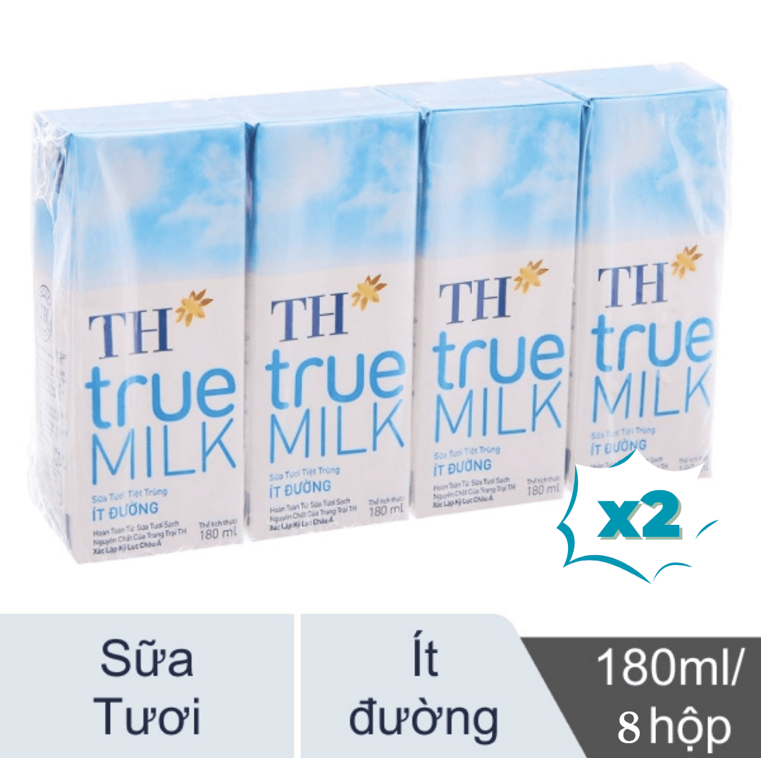 COMBO 2 LỐC TH TRUE MILK ÍT ĐƯỜNG 180ML