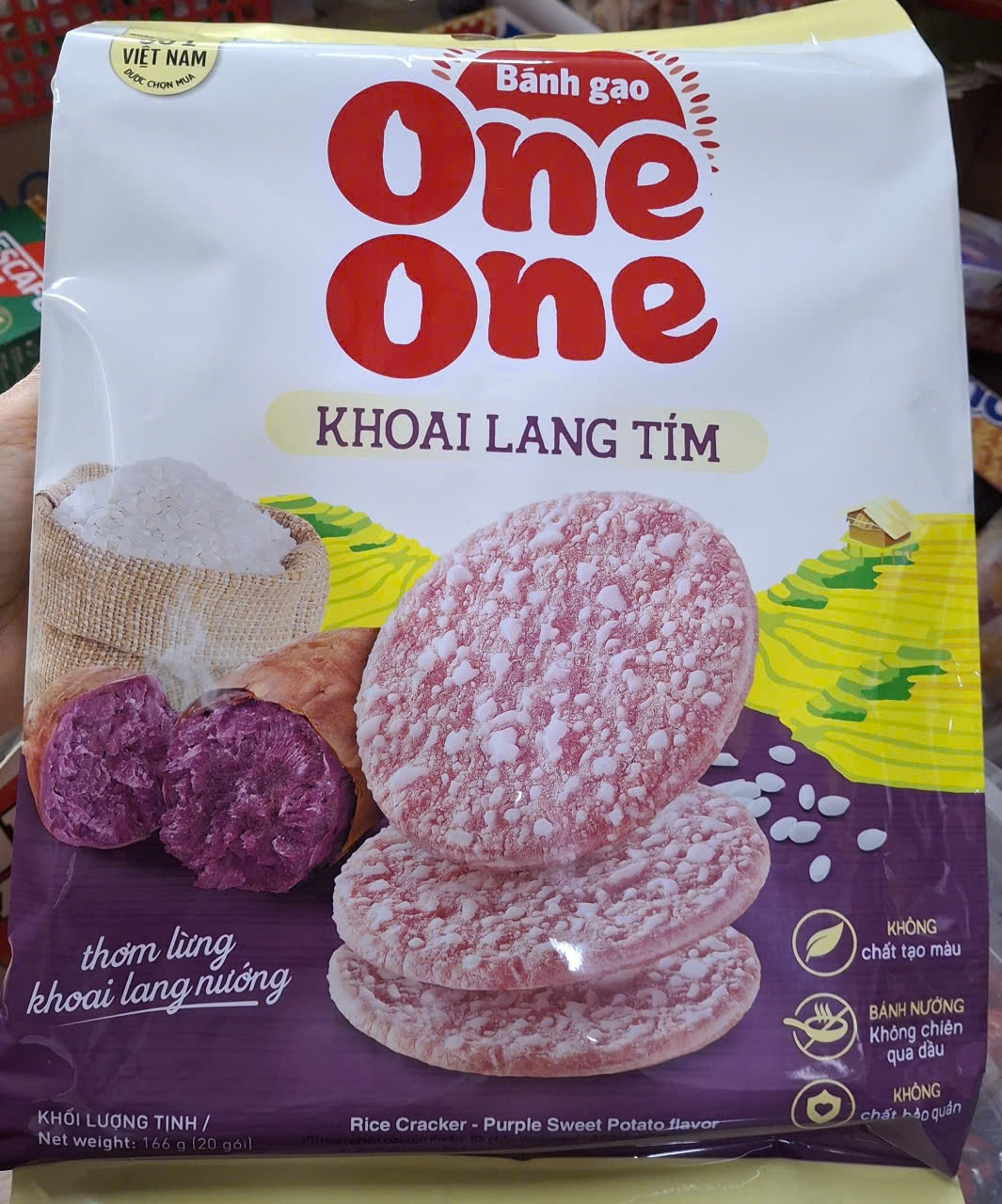 combo 3 gói bánh gạo one one khoai lang tím