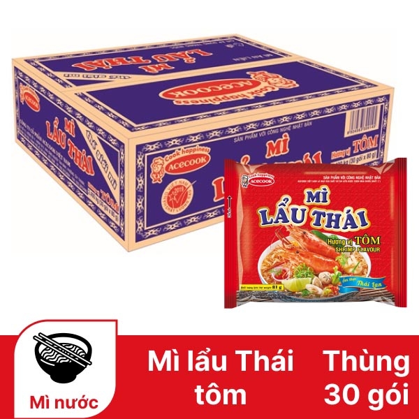 Thùng 30 gói mì Thế giới Mì Lẩu Thái Tôm 80G