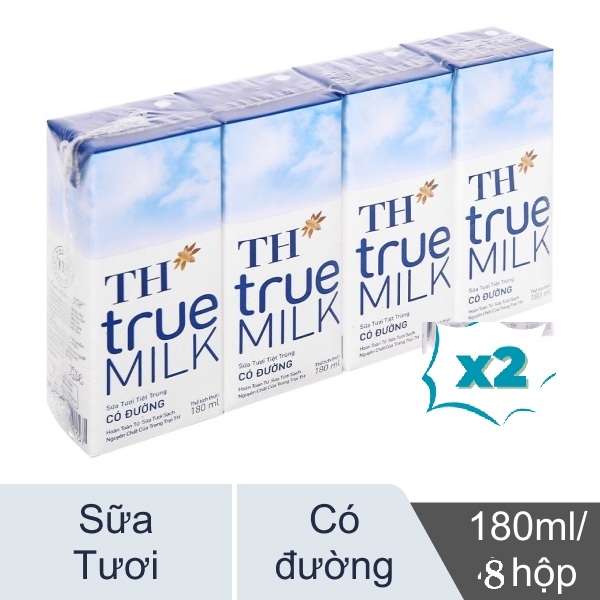 COMBO 2 LỐC TH TRUE MILK CÓ ĐƯỜNG 180ML