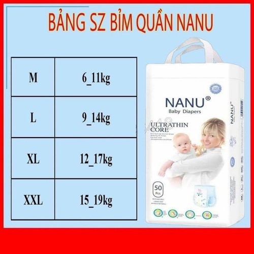 Bịch 50 miếng bỉm quần Nanu (Size M/ L/ XL/ XXL/ XXXL)