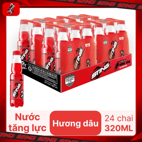 Thùng 24 Chai Nước Tăng Lực Sting Dâu (330ml/Chai)