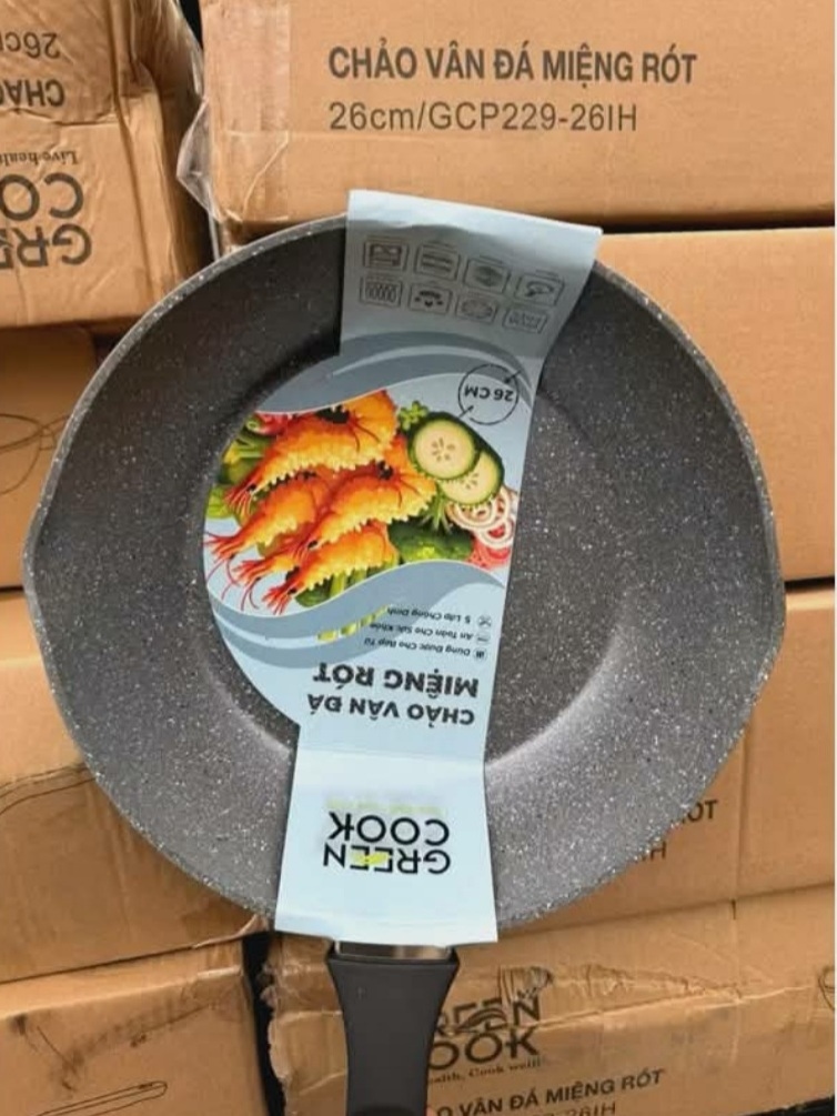 CHẢO VÂN ĐÁ MIỆNG RÓT GREEN COOK 26CM