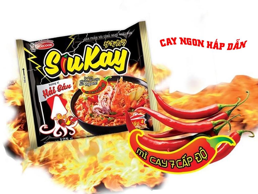 Mỳ SiuKay 7 cấp độ vị bò và hải sản gói 128g ăn trộn, xào, nước đều ngon