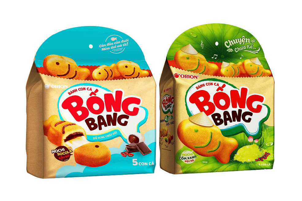 (COMBO 2) Bánh Con Cá Bống Bang Orion Mochi Socola Đậu Đỏ/Cốm Xanh Đậu Đỏ Túi 145g