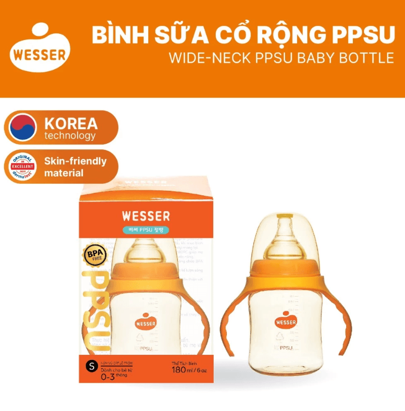 Bình Sữa Cổ Rộng PPSU WESSER 180ml