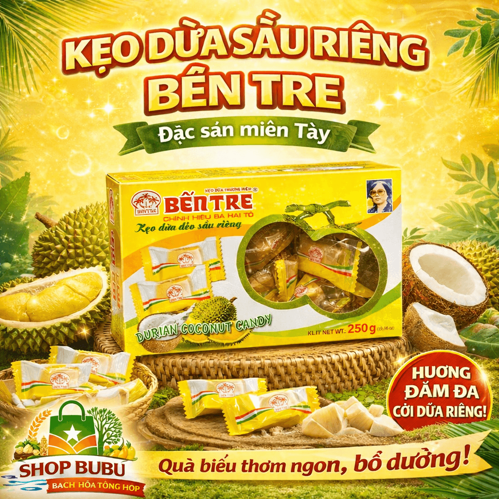 250g  KẸO DỪA SẦU RIÊNG BẾN TRE – ĐẶC SẢN MIỀN TÂY 