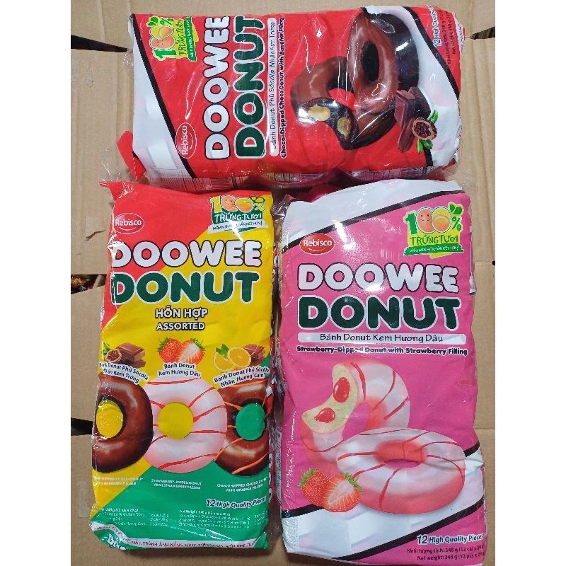 1 Bịch 12 Bánh Doowee Donut Phủ Nhân Kem 450G