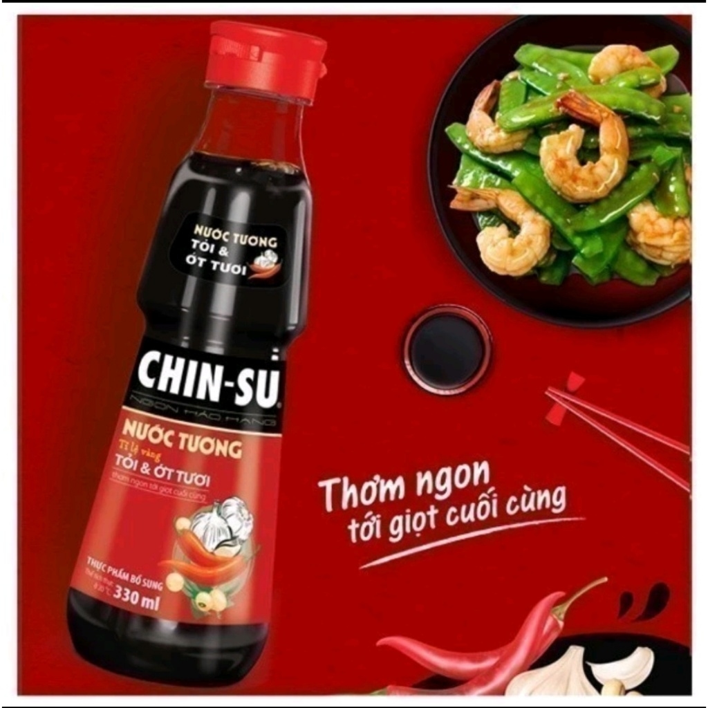 COMBO-4 CHAI NƯỚC TƯƠNG CHINSU TỎI ỚT-330ML