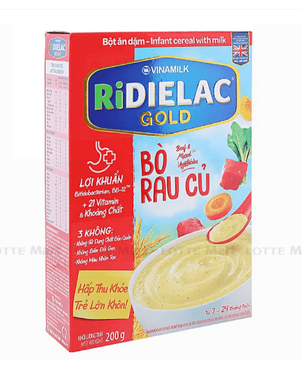 Bột Ăn Dặm RIDIELAC Gold Bò Rau Củ 200g