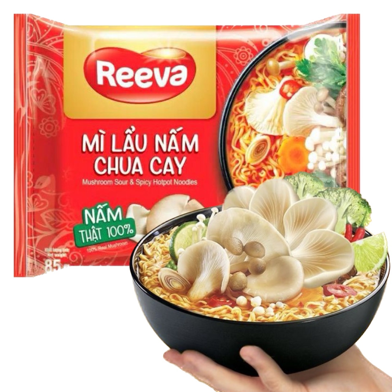 ( Thùng 30 gói ) Mì Reeva Fresh lẩu nấm chua cay 85g