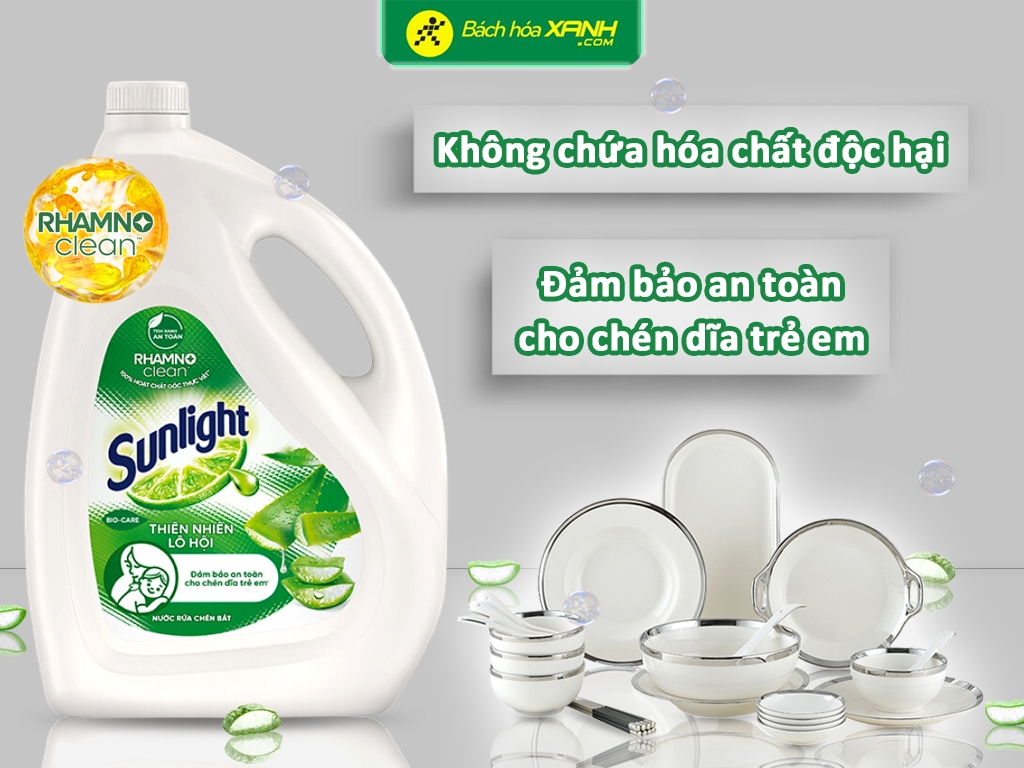 Nước Rửa Chén Bát Sunlight Thiên Nhiên Lô Hội (Trắng) An Toàn Cho Bé - Can 3.5KG