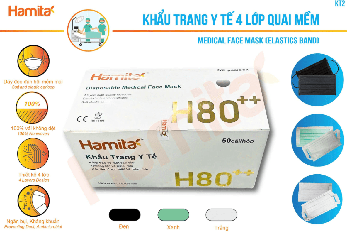COMBO 6 HỘP - KHẨU TRANG Y TẾ  4 LỚP HAMITA - MÀU XANH (HỘP 50 CÁI)