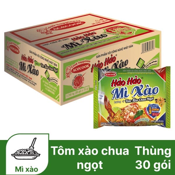 MÌ HẢO HẢO TÔM XÀO CHUA NGỌT - THÙNG 30 GÓI