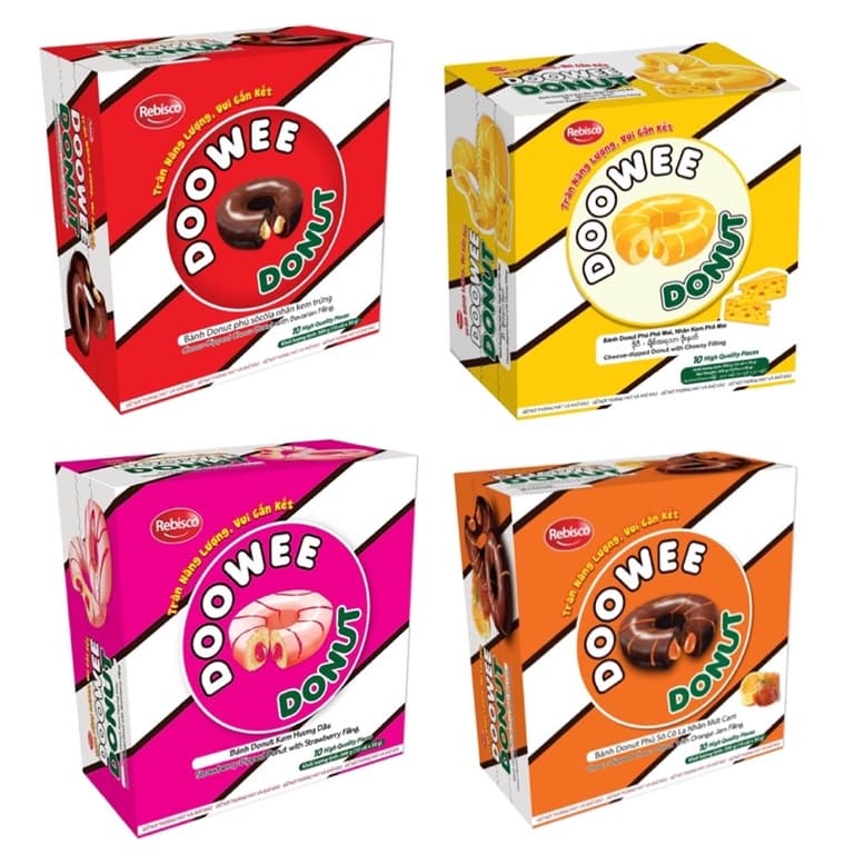 BÁNH DOOWEE DONUT SOCOLA/ DÂU/ CAM/ PHÔ MAI HỘP 290G (10 CÁI)