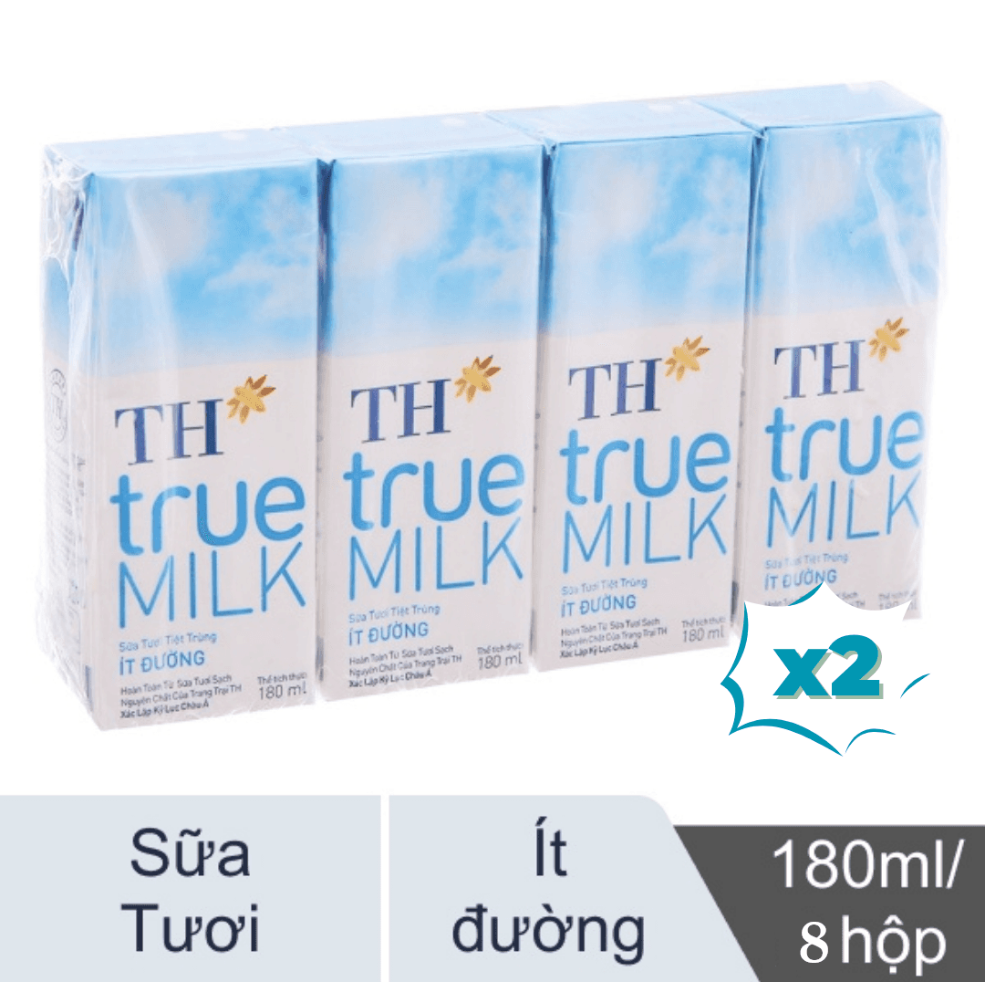 COMBO 2 LỐC TH TRUE MILK ÍT ĐƯỜNG 180ML