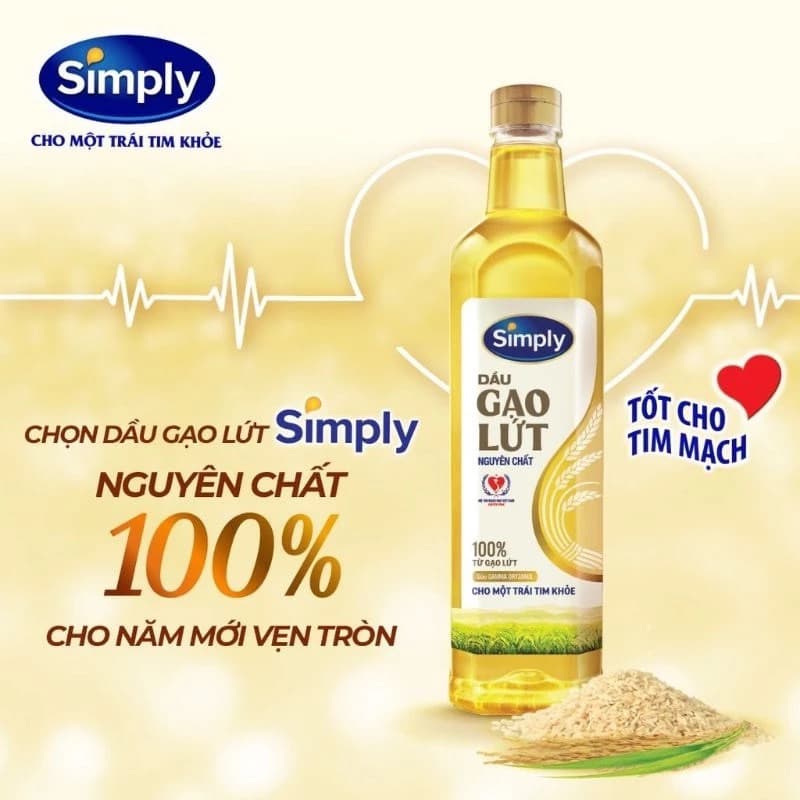 Dầu ăn gạo lứt nguyên chất Simply 1L (date mới nhất)