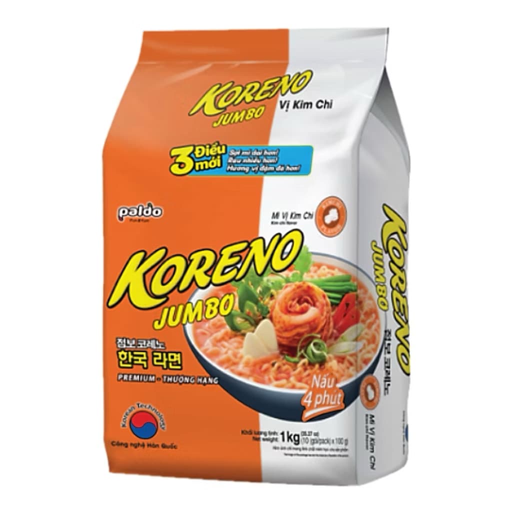 Combo 2 lốc Mì Koreno Jumbo Hàn quốc  Vị bò + kim chi  (lốc 10 gói) ảnh 2