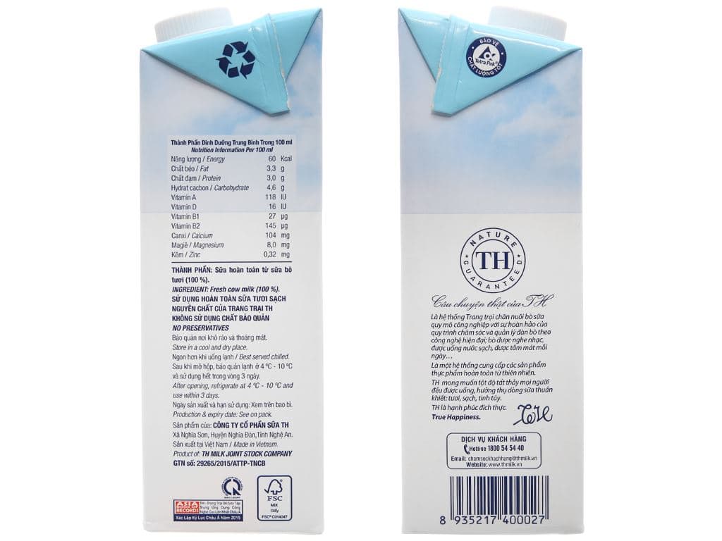 SỮA TH TrueMILK nguyên chất không đường - HỘP 1 LÍT ảnh 2