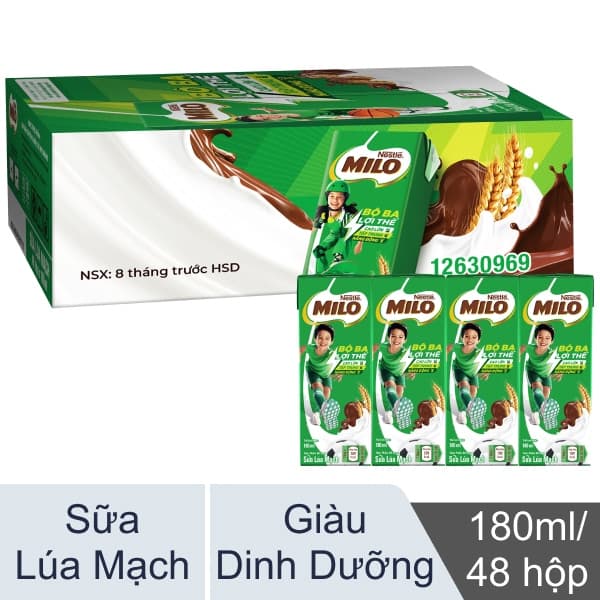 Thùng 48 hộp MILO Lúa mạch 180ml