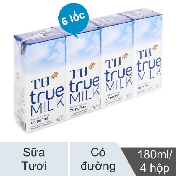 Combo 6 Lốc TH TrueMILK 180ml Có Đường