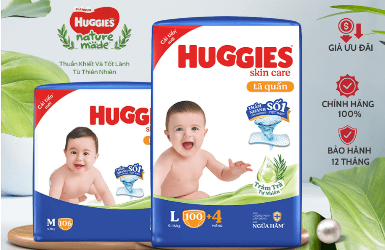 Tả Quần HUGGIES Tràm Trà Mega Jumbo M106/L104/XL88/XXL80