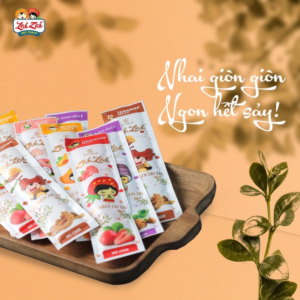 Kẹo thạch Zai Zai Đức Hạnh vị trái cây phiên bản mới, gói dài khổng lồ 320G