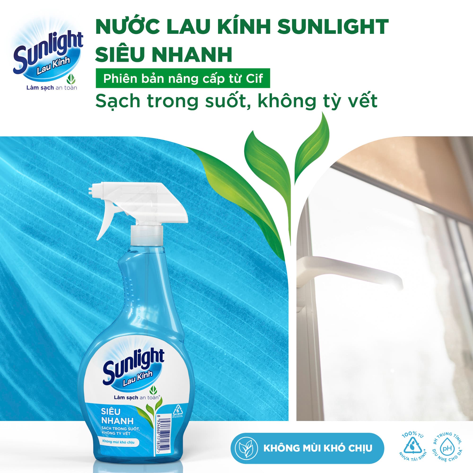 Nước Xịt Sunlight Lau Kính Siêu Nhanh - Chai 520ML (Nâng Cấp Từ CIF)