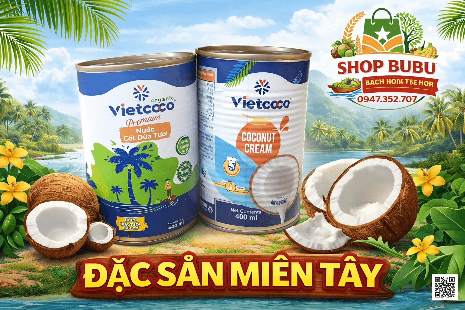 CỐT DỪA LON. 400ml cốt dừa hữu cơ - MIỀN TÂY 