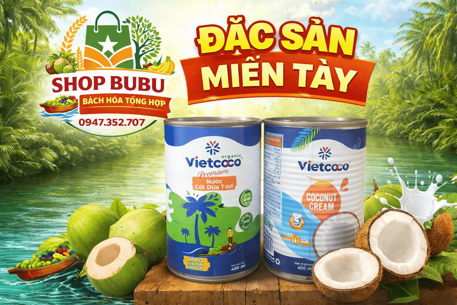 CỐT DỪA LON. 400ml cốt dừa hữu cơ - MIỀN TÂY  ảnh 2
