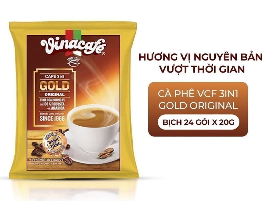 Cà phê Vinacafé 3in Gold Original - Túi 24 gói x20g Cafe Coffee