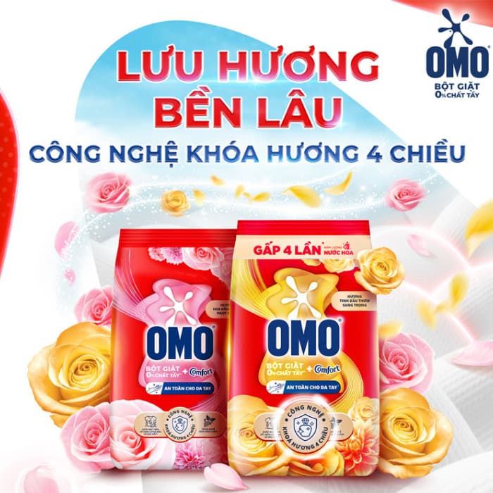 Bột Giặt Tay OMO Comfort Hoa Hồng Tinh Dầu Thơm - Túi 700G