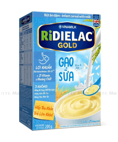 Bột Ăn Dặm RIDIELAC Gold Gạo Sữa 200g
