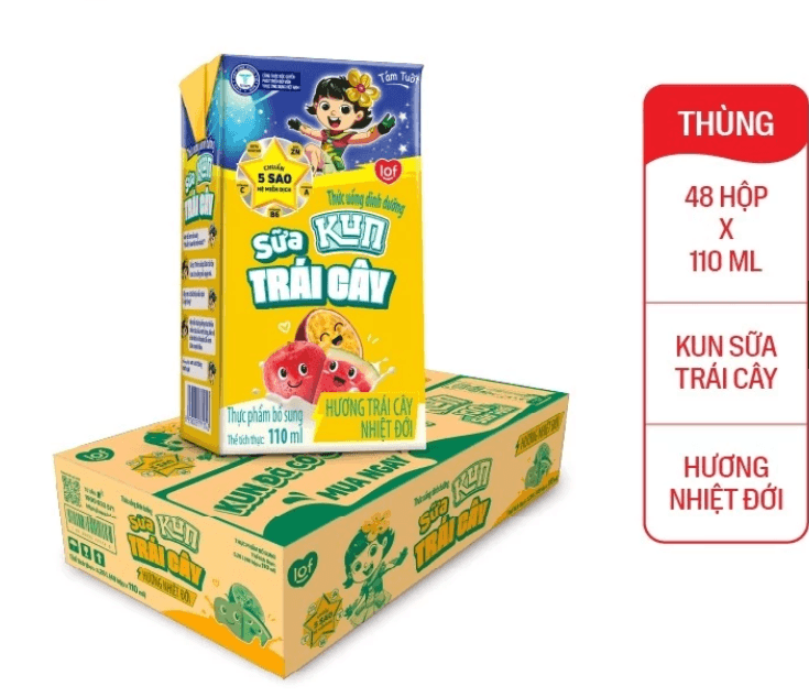 Sữa KUN Trái Cây Vị Dâu/Cam/Nho/Nhiệt Đới 110ml - Thùng 48 Hộp ảnh 4
