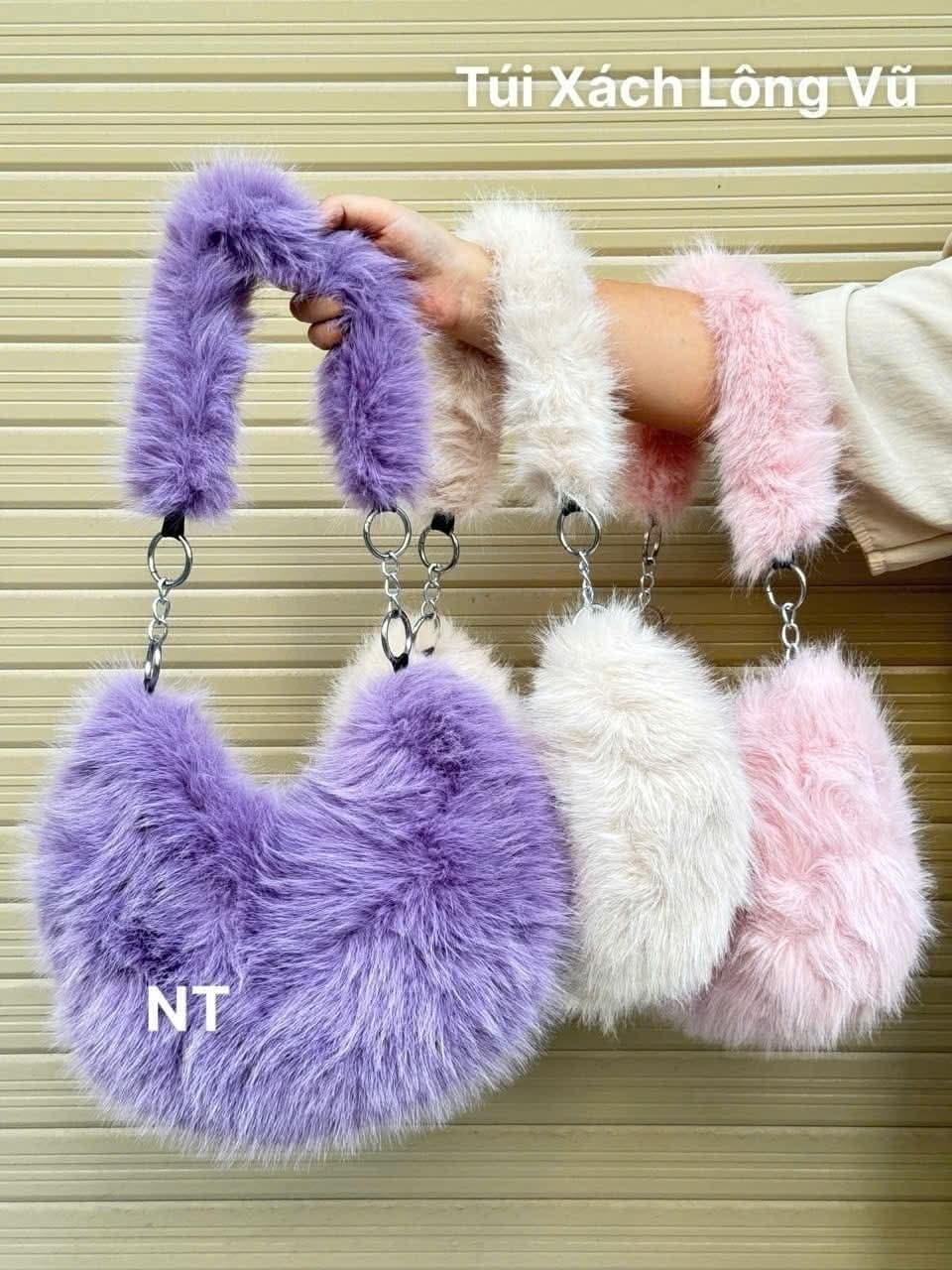 TÚI XÁCH LÔNG THÚ GIẢ ( MÀU TRẮNG KEM ) ) ảnh 2