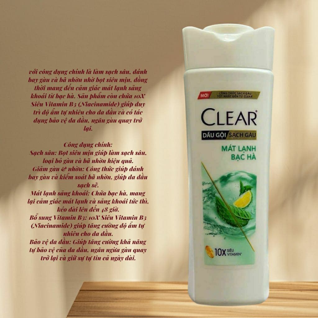 170g Dầu Gội Hỗ Trợ Sạch Gàu Clear Mát Lạnh Bạc Hà 