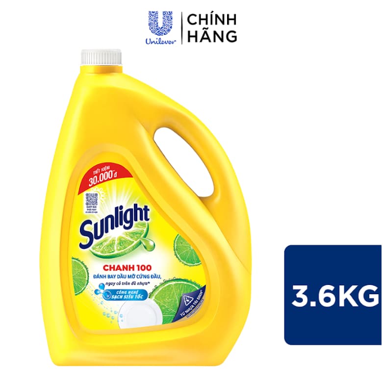 Nước Rửa Chén Bát Sunlight Chanh 100 Sạch Nhanh Xả Bọt Nhanh Rửa Sạch Dầu Mỡ 3.6kg