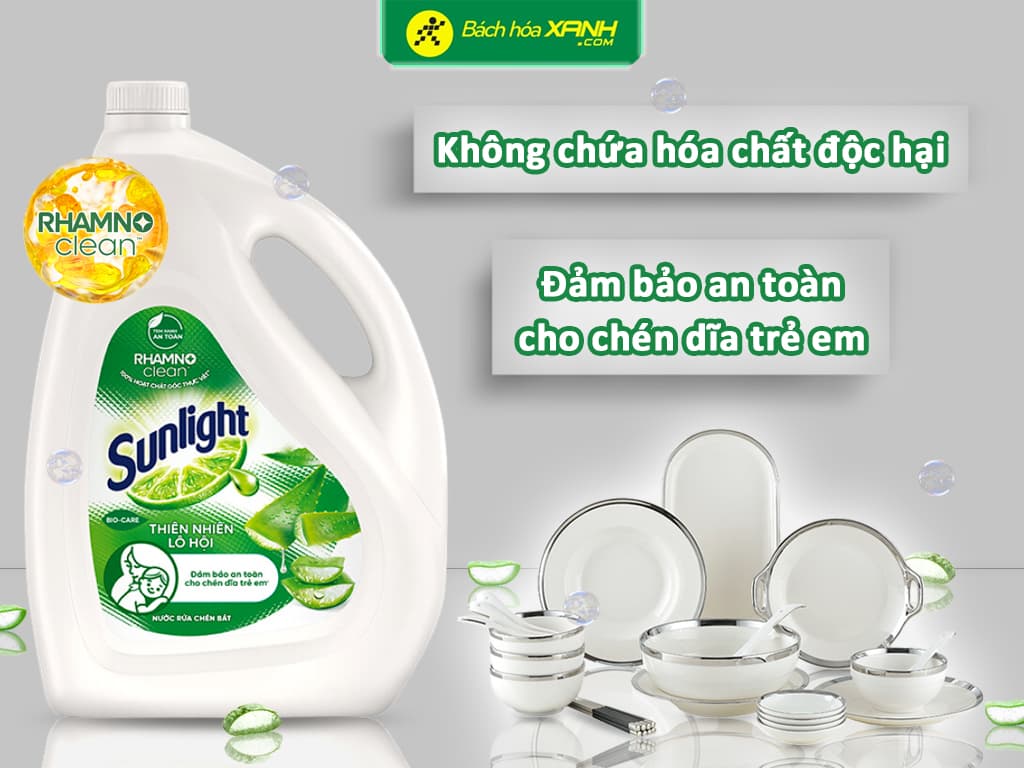 Nước Rửa Chén Bát Sunlight Thiên Nhiên Lô Hội (Trắng) An Toàn Cho Bé - Can 3.5KG
