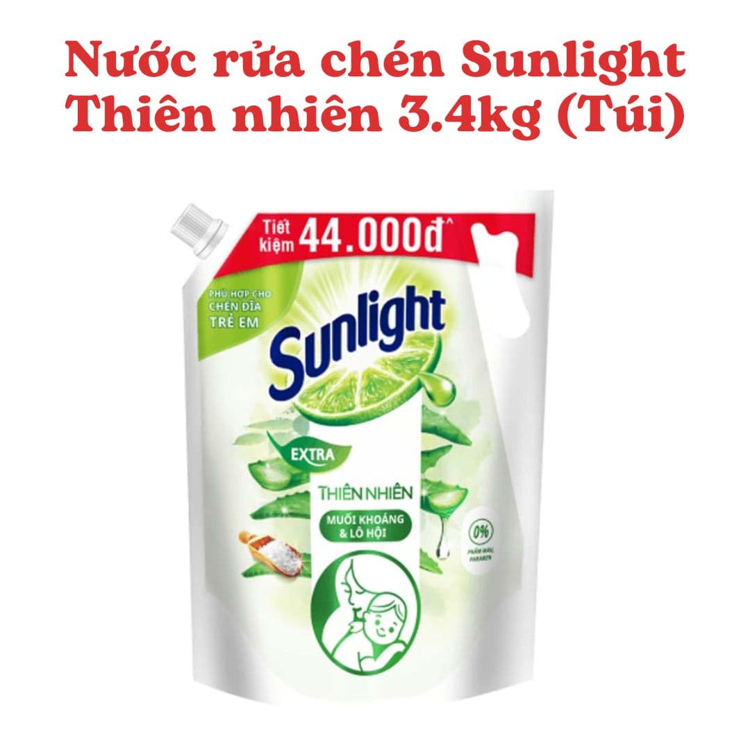 Nước rửa chén Sunlight  với thành phần từ 100% tự nhiên Túi 3.4kg