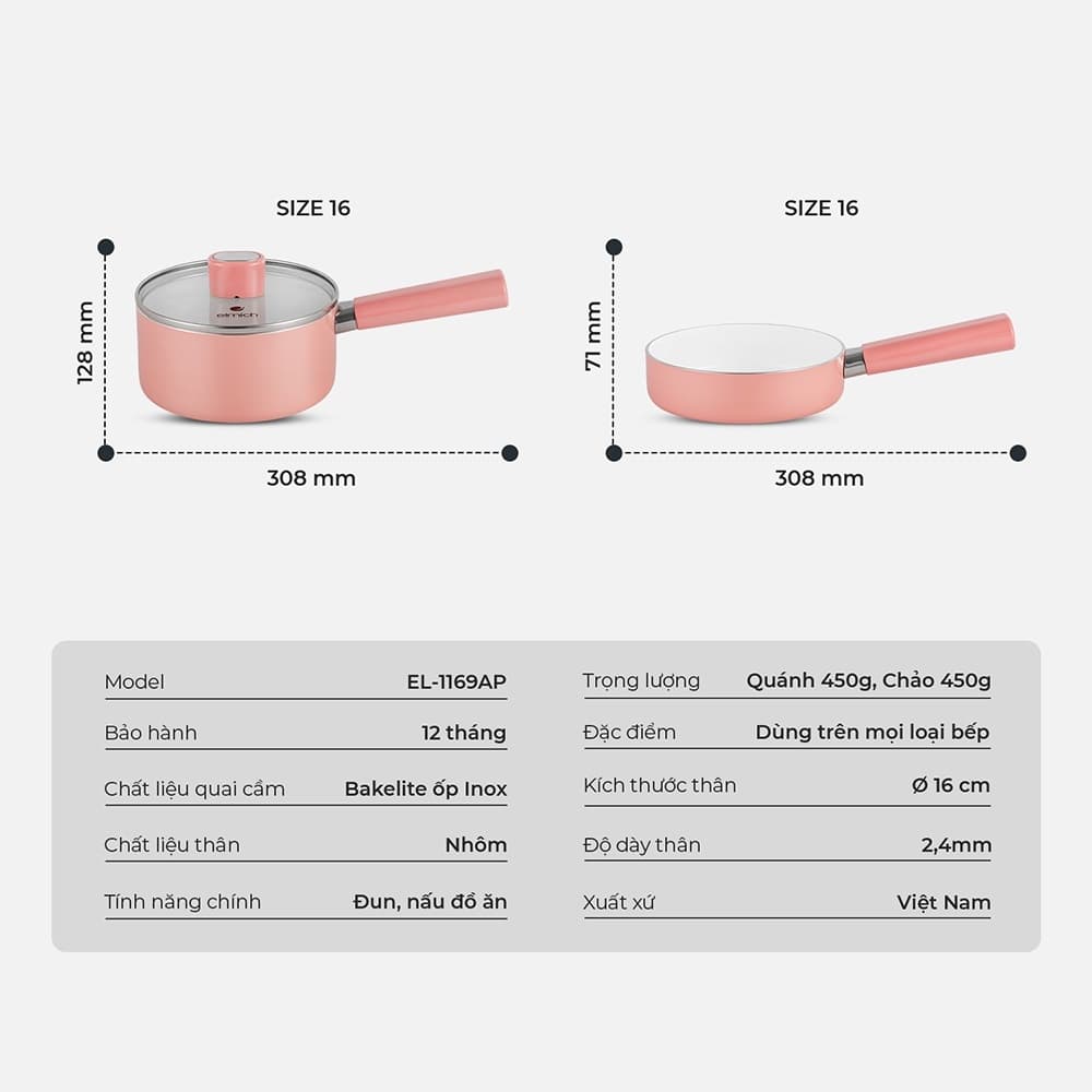 Bộ nồi chảo chống dính Elmich Baby EL-1169AP (size 16cm) ảnh 2
